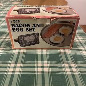 Vintage Cast Iron Bacon Grill Press & Egg and Pancake Rings With Original Box